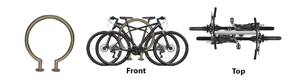 Parallel bike rack layout showing bicycles parked side by side in front and top view maximizing space efficiency in high-density areas